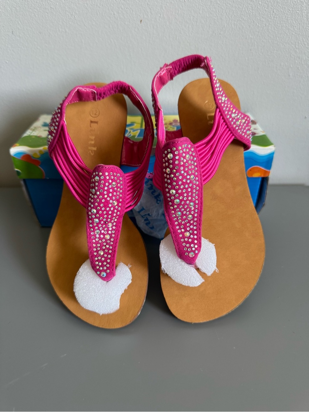 Link Girls Hot Pink Rhinestone T-Strap Sandals